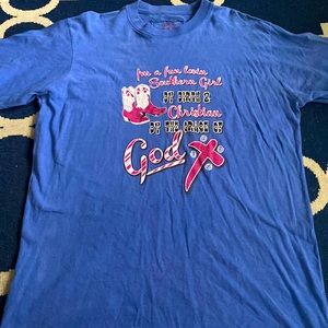 Blue short sleeve shirt.